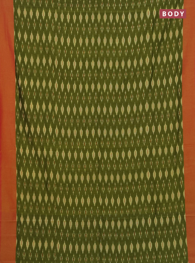 Ikat cotton saree light green and pink with allover ikat woven butta weaves and simple border