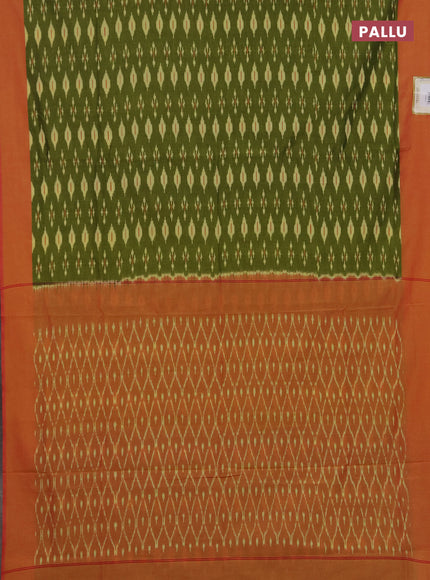 Ikat cotton saree light green and pink with allover ikat woven butta weaves and simple border