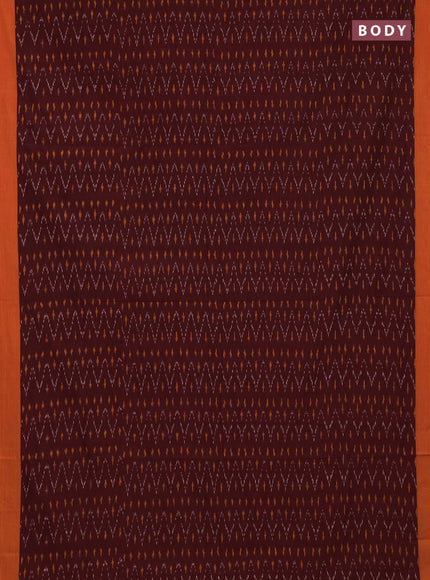 Ikat cotton saree deep maroon and orange with allover ikat weaves and simple border
