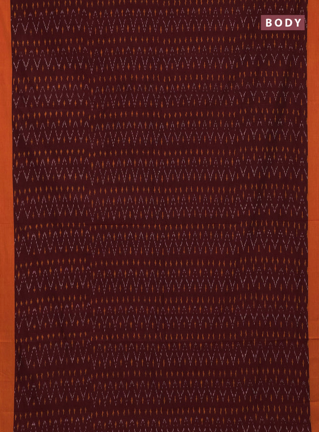 Ikat cotton saree deep maroon and orange with allover ikat weaves and simple border