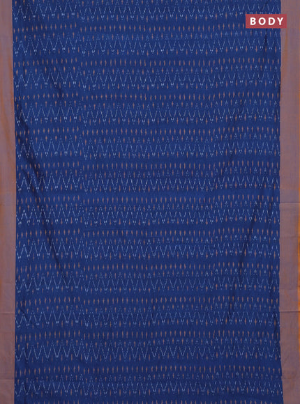 Ikat cotton saree peacock blue and mustard yellow with allover ikat weaves and simple border