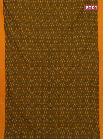 Ikat cotton saree dark mustard and mango yellow with allover ikat weaves and simple border