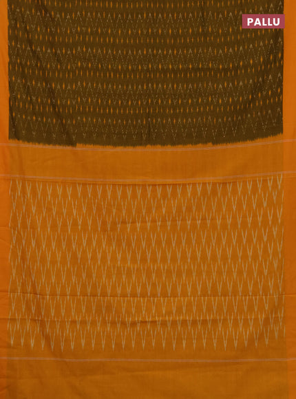 Ikat cotton saree dark mustard and mango yellow with allover ikat weaves and simple border