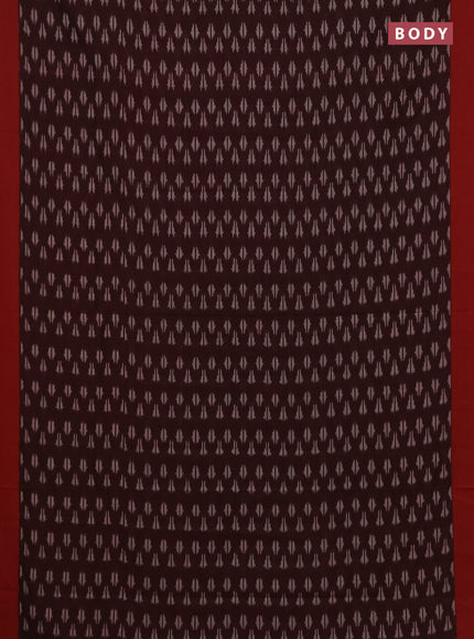 Ikat cotton saree coffee brown and red with allover ikat woven butta weaves and simple border