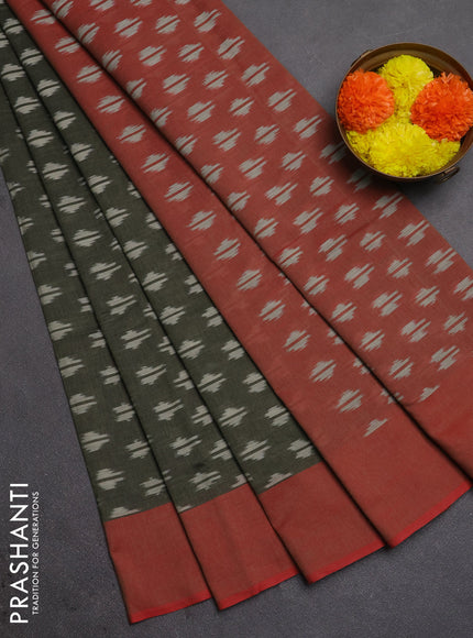 Ikat cotton saree grey and red with allover ikat woven butta weaves and simple border