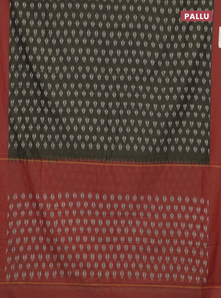 Ikat cotton saree grey and red with allover ikat woven butta weaves and simple border