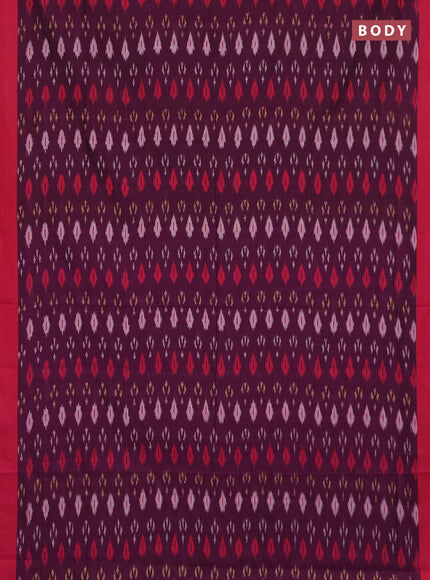Ikat cotton saree deep wine shade and red with allover ikat woven butta weaves and simple border