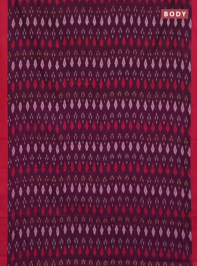 Ikat cotton saree deep wine shade and red with allover ikat woven butta weaves and simple border