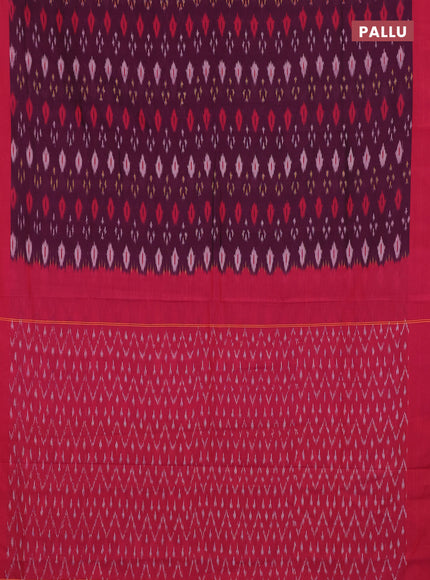 Ikat cotton saree deep wine shade and red with allover ikat woven butta weaves and simple border