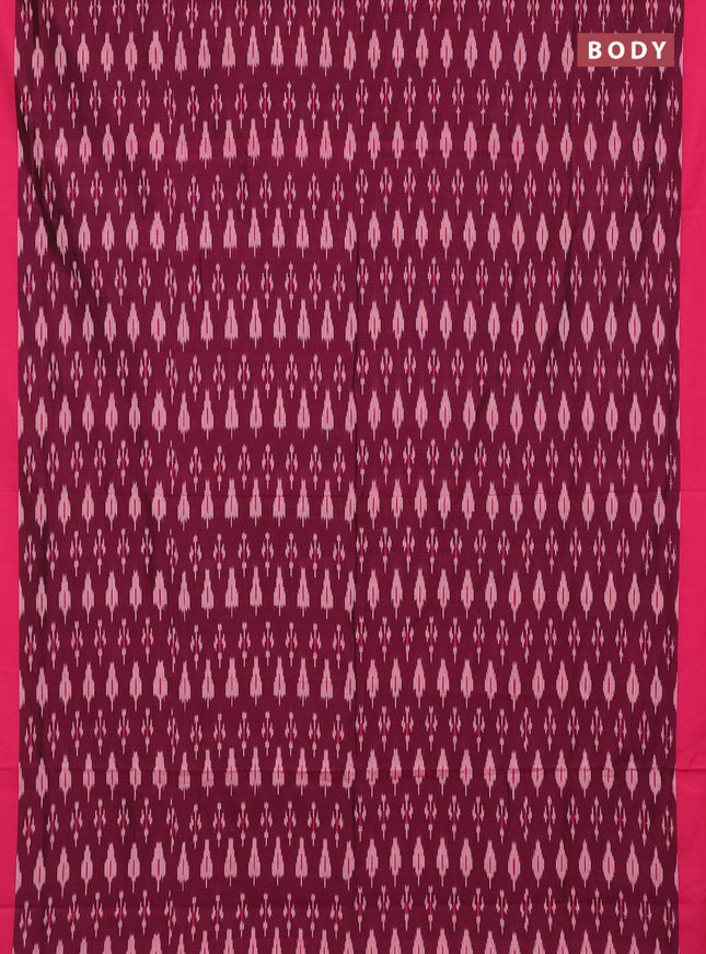 Ikat cotton saree deep wine shade and pink with allover ikat woven butta weaves and simple border