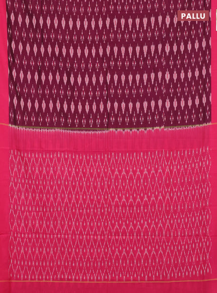 Ikat cotton saree deep wine shade and pink with allover ikat woven butta weaves and simple border