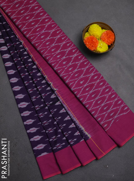 Ikat cotton saree violet and pink with allover ikat woven butta weaves and simple border