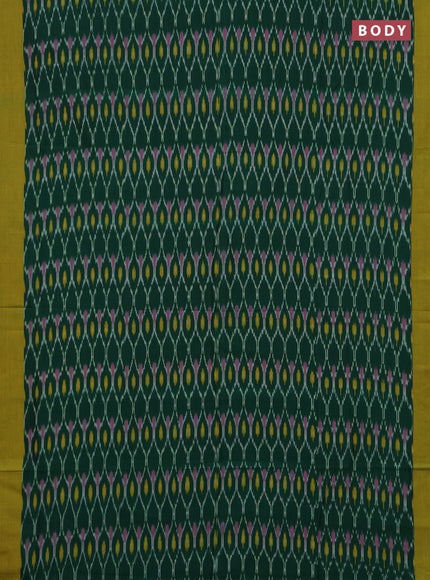 Ikat cotton saree bottle green and lime green with allover ikat woven butta weaves and simple border