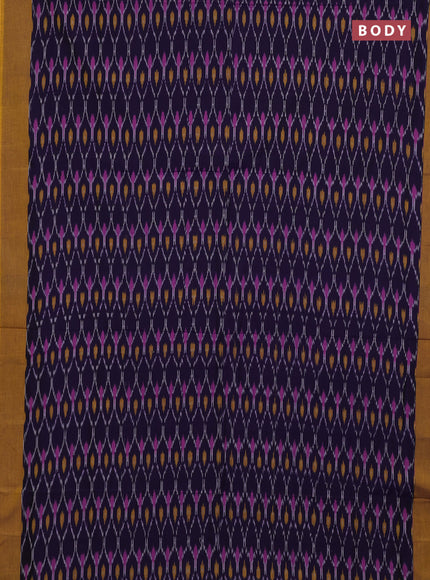 Ikat cotton saree violet and mustard yellow with allover ikat weaves and simple border