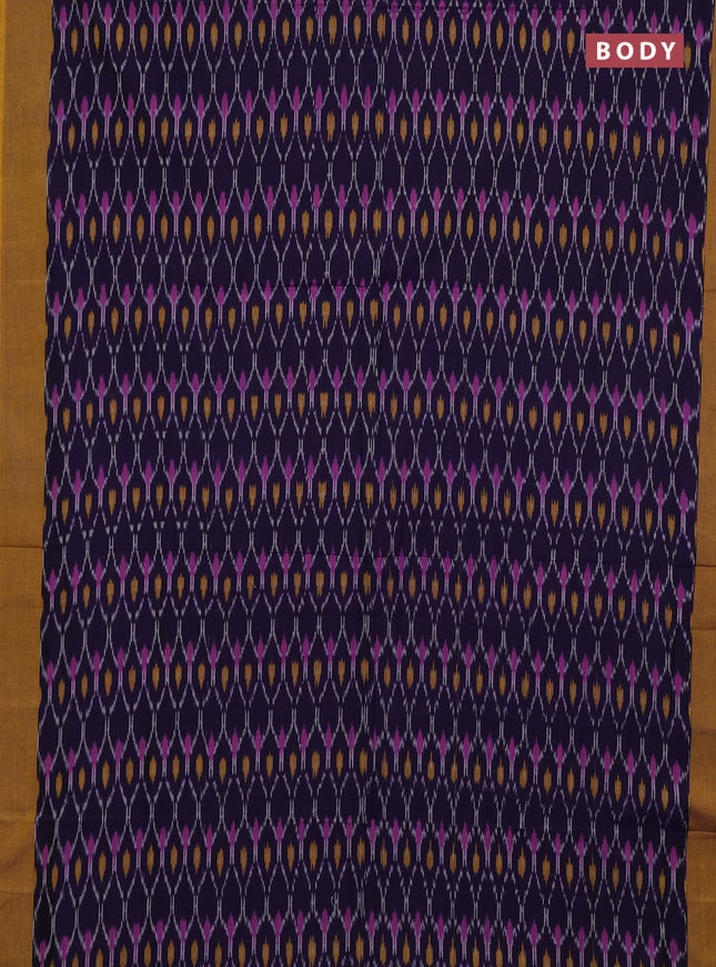 Ikat cotton saree violet and mustard yellow with allover ikat weaves and simple border