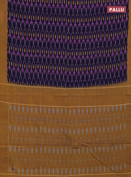 Ikat cotton saree violet and mustard yellow with allover ikat weaves and simple border
