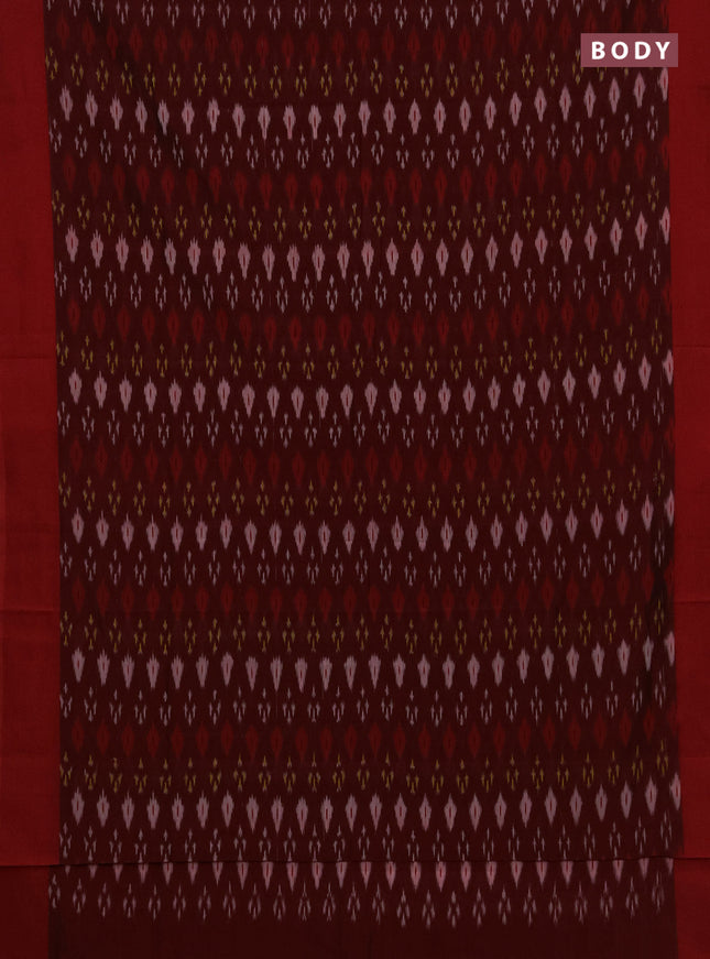 Ikat cotton saree deep maroon and red with allover ikat weaves and simple border