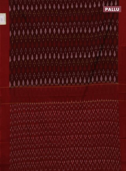 Ikat cotton saree deep maroon and red with allover ikat weaves and simple border