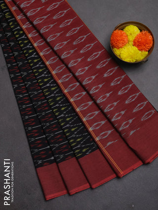 Ikat cotton saree black and red with allover ikat weaves and simple border