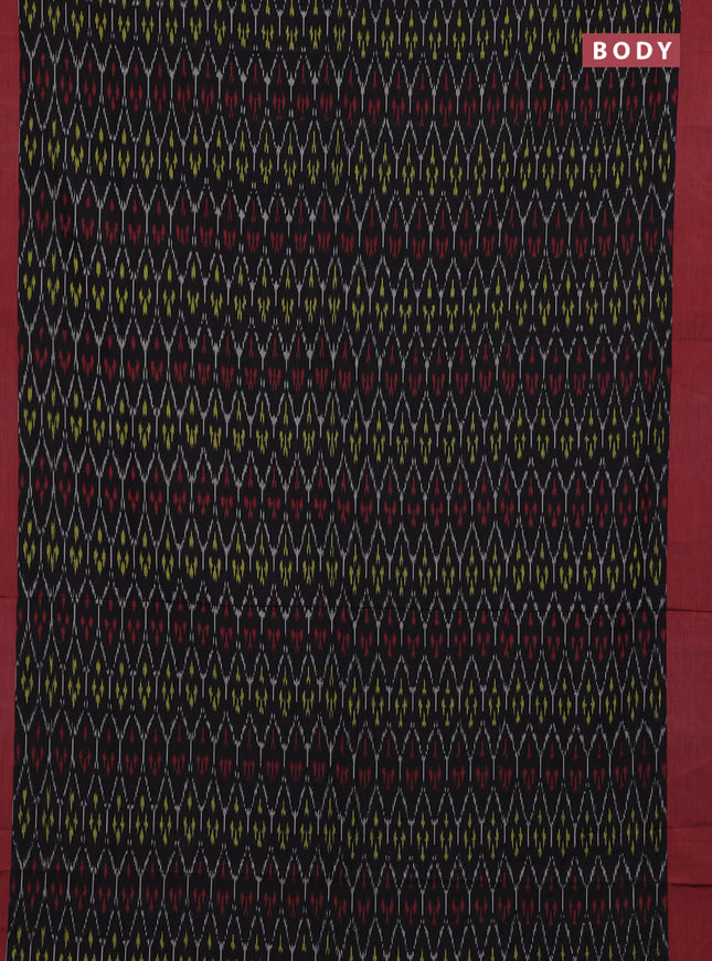 Ikat cotton saree black and red with allover ikat weaves and simple border
