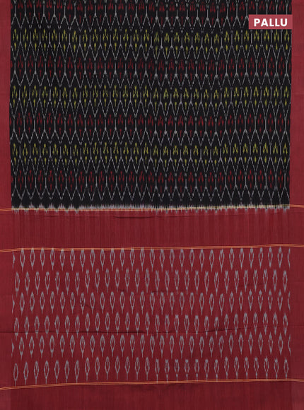Ikat cotton saree black and red with allover ikat weaves and simple border