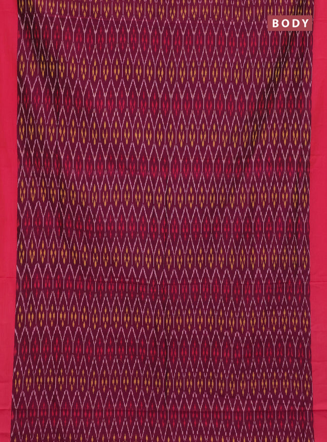 Ikat cotton saree wine shade and pink with allover ikat weaves and simple border