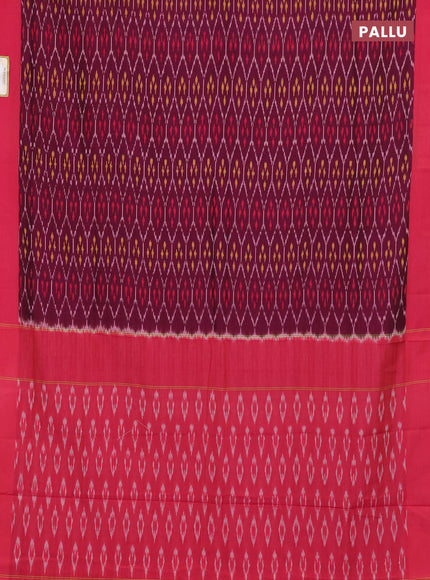 Ikat cotton saree wine shade and pink with allover ikat weaves and simple border