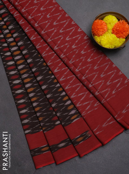 Ikat cotton saree coffee brown and red with allover ikat weaves and rettapet ikat woven border