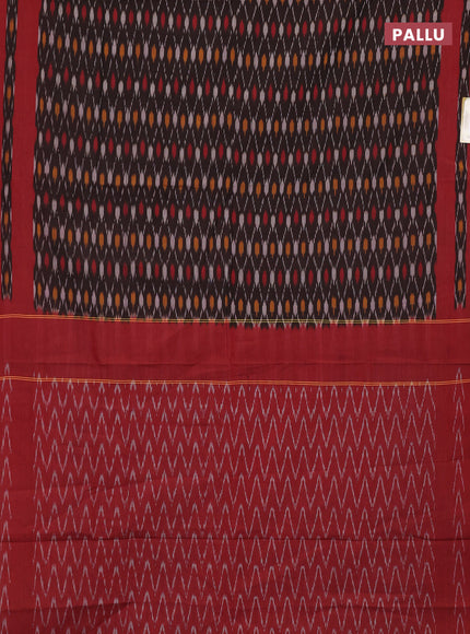 Ikat cotton saree coffee brown and red with allover ikat weaves and rettapet ikat woven border