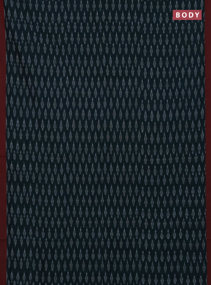 Ikat cotton saree peacock green and red with allover ikat woven buttas and simple border