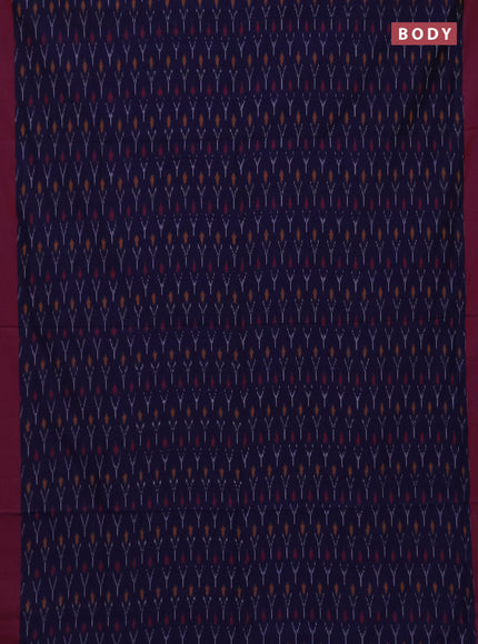 Ikat cotton saree blue and red with allover ikat woven buttas and simple border