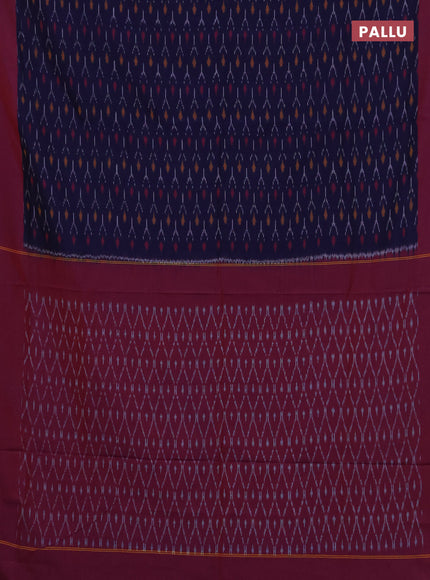 Ikat cotton saree blue and red with allover ikat woven buttas and simple border