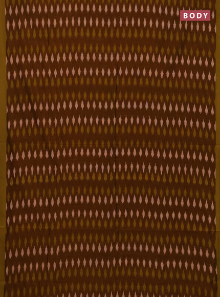 Ikat cotton saree dark mustard and lime green with allover ikat woven buttas and rettapet ikat woven border