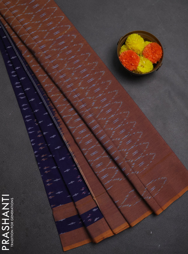 Ikat cotton saree violet and mustard yellow with allover ikat weaves and rettapet ikat woven border