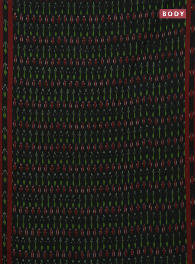 Ikat cotton saree dark sap green and red with allover ikat woven buttas and rettapet ikat woven border