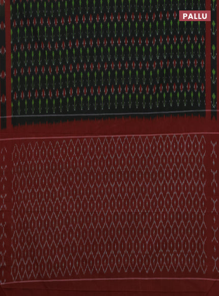 Ikat cotton saree dark sap green and red with allover ikat woven buttas and rettapet ikat woven border