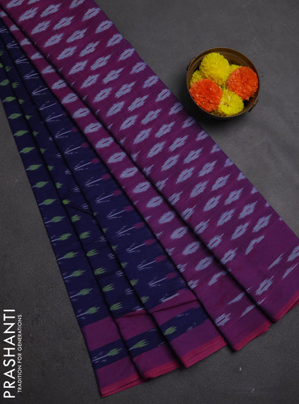 Ikat cotton saree navy blue and pink with allover ikat woven buttas and rettapet ikat woven border
