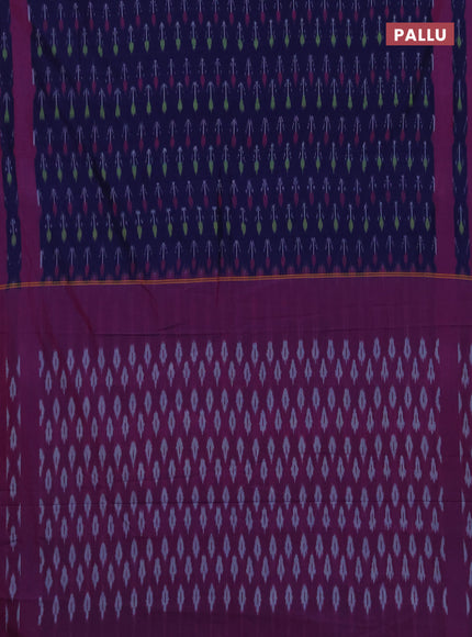 Ikat cotton saree navy blue and pink with allover ikat woven buttas and rettapet ikat woven border