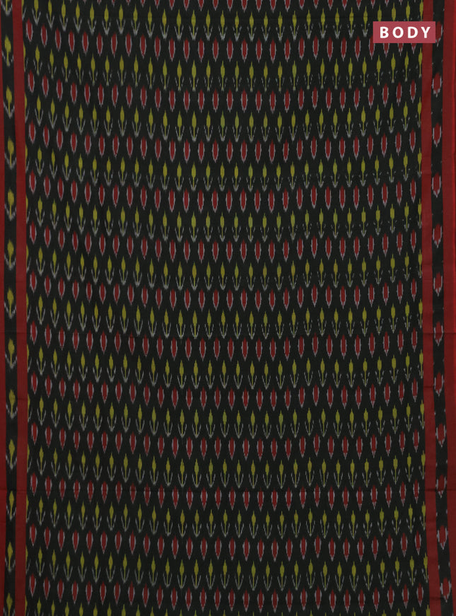 Ikat cotton saree black and maroon with allover ikat woven buttas and rettapet ikat woven border