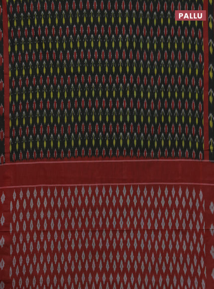 Ikat cotton saree black and maroon with allover ikat woven buttas and rettapet ikat woven border