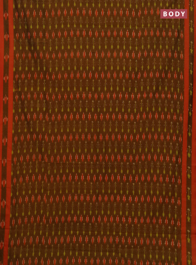 Ikat cotton saree dark mustard and orange with allover ikat weaves and rettapet ikat woven border