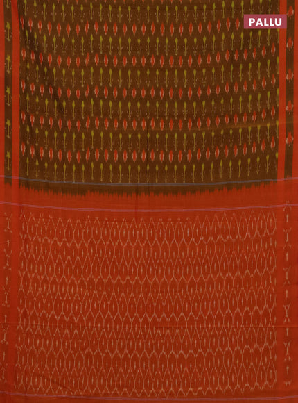 Ikat cotton saree dark mustard and orange with allover ikat weaves and rettapet ikat woven border