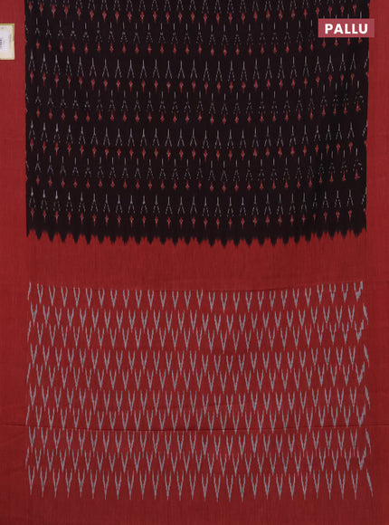 Ikat cotton saree deep wine and rust shade with allover ikat woven buttas and simple border