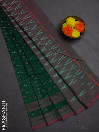 Ikat cotton saree green and pink with allover ikat woven buttas and rettapet ikat woven border