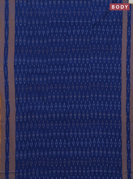 Ikat cotton saree peacock blue and mustard yellow with allover ikat woven buttas and rettapet ikat woven border