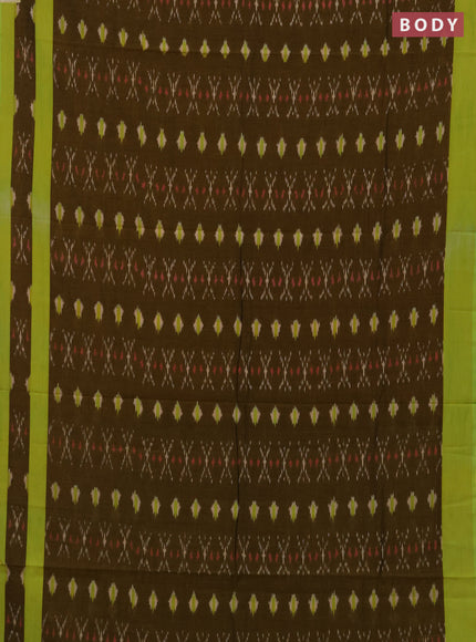 Ikat cotton saree mustard green and fluorescent green with allover ikat weaves and rettapet ikat woven border