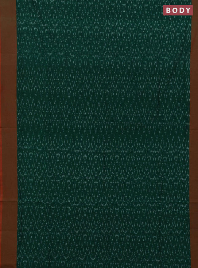 Ikat cotton saree green and red with allover ikat weaves and simple border