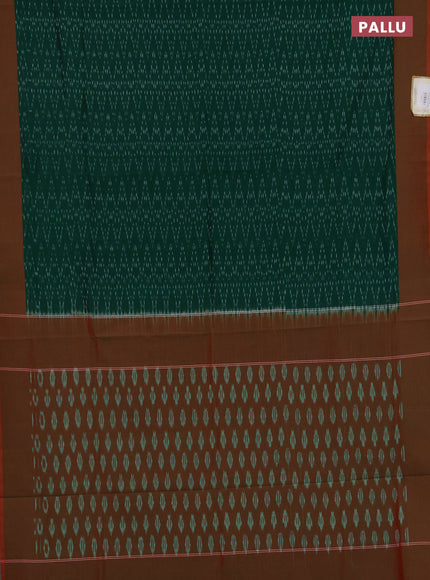 Ikat cotton saree green and red with allover ikat weaves and simple border