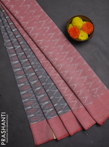 Ikat cotton saree grey and red with allover ikat weaves and simple border