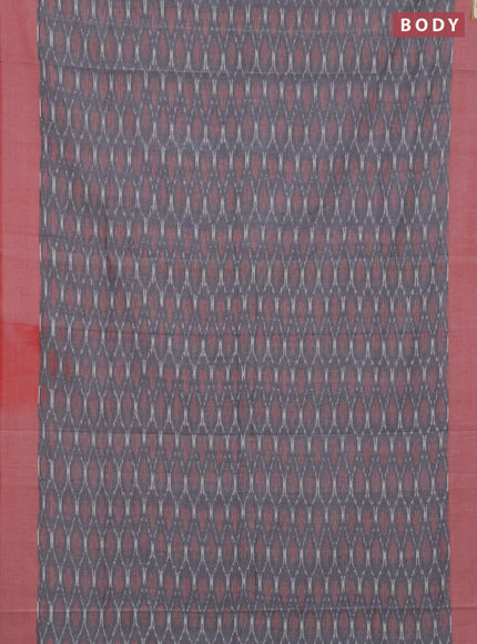 Ikat cotton saree grey and red with allover ikat weaves and simple border